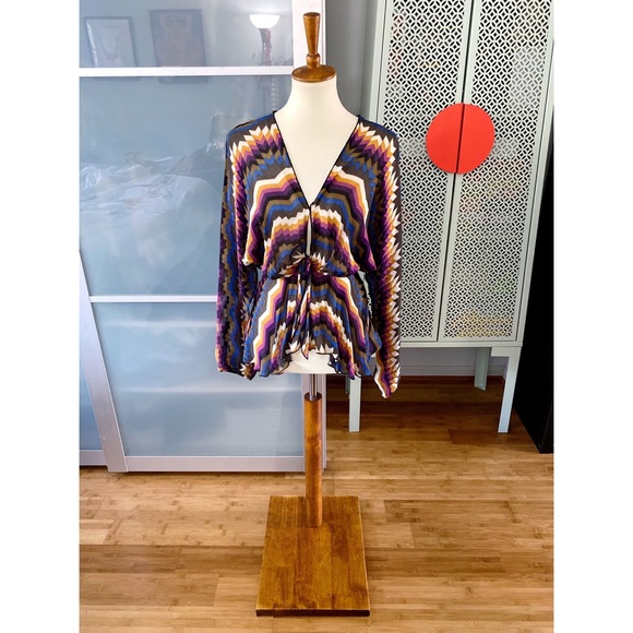 For Love And Lemons Tops - For Love & Lemons Chevron Tie Front Keyhole Blouse